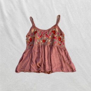 Embroidered Floral pink tank Top